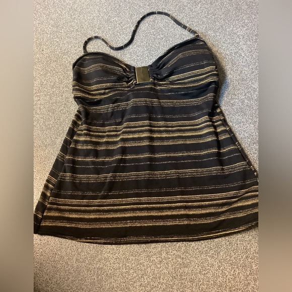 APT 9 tankini top gold & black ties in back and around neck size 10 gold… - Picture 1 of 10